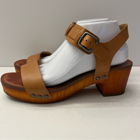 Lucky Brand Womens Hannela Brown Leather Boho Wooden Platform Sandals Size 9.5 - Picture 3 of 14